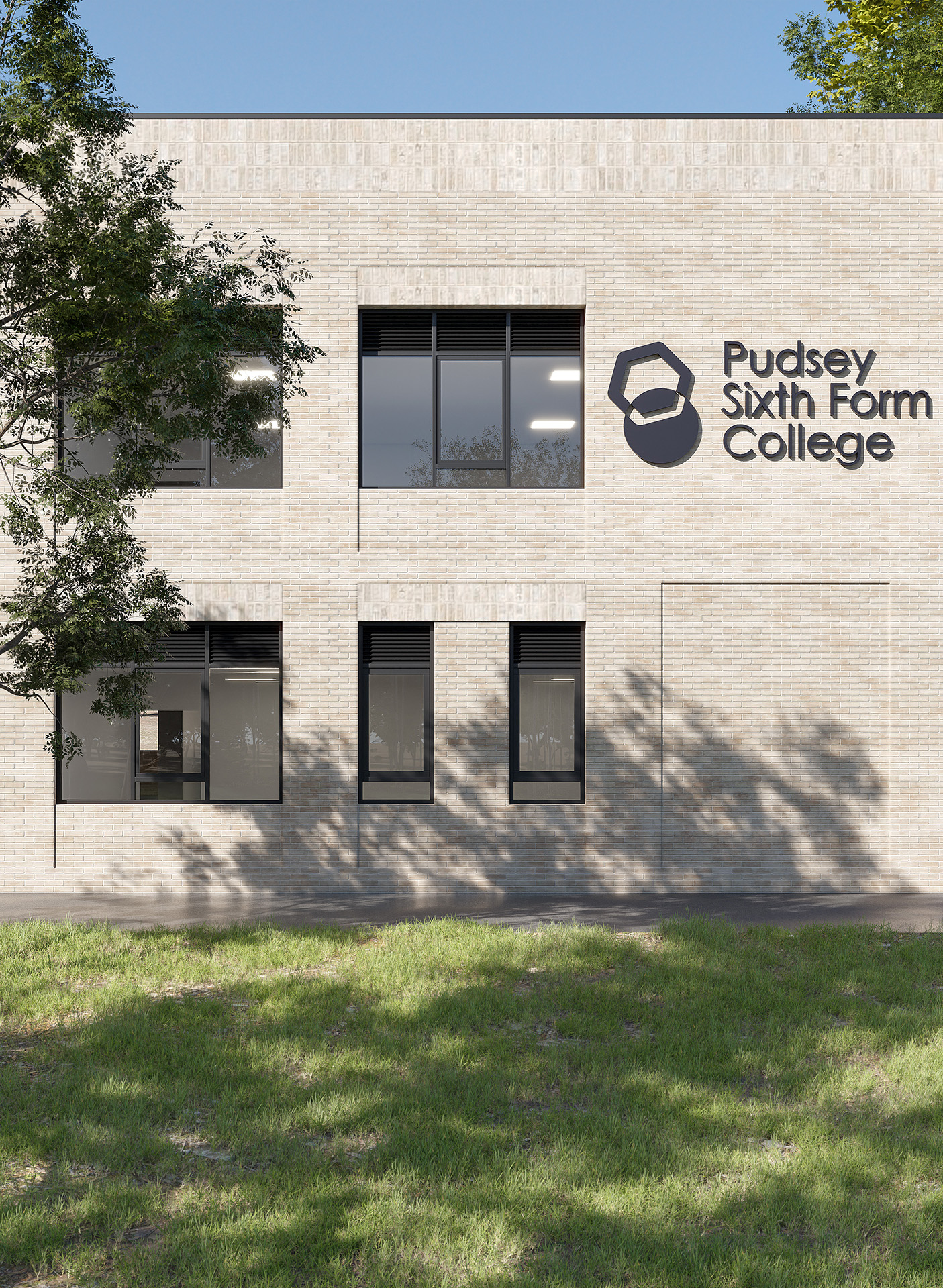 Two story brown building with sign reads Pudsey Sixth Form College