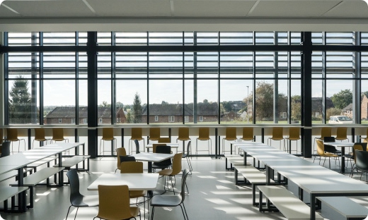 Layout of tables and chairs in Pudsey Sixth Form College Canteen